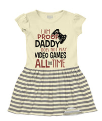 Daddy Plays Video Games Baby Striped Skirt Dress-Direct To Garment Print-Brisco Baby