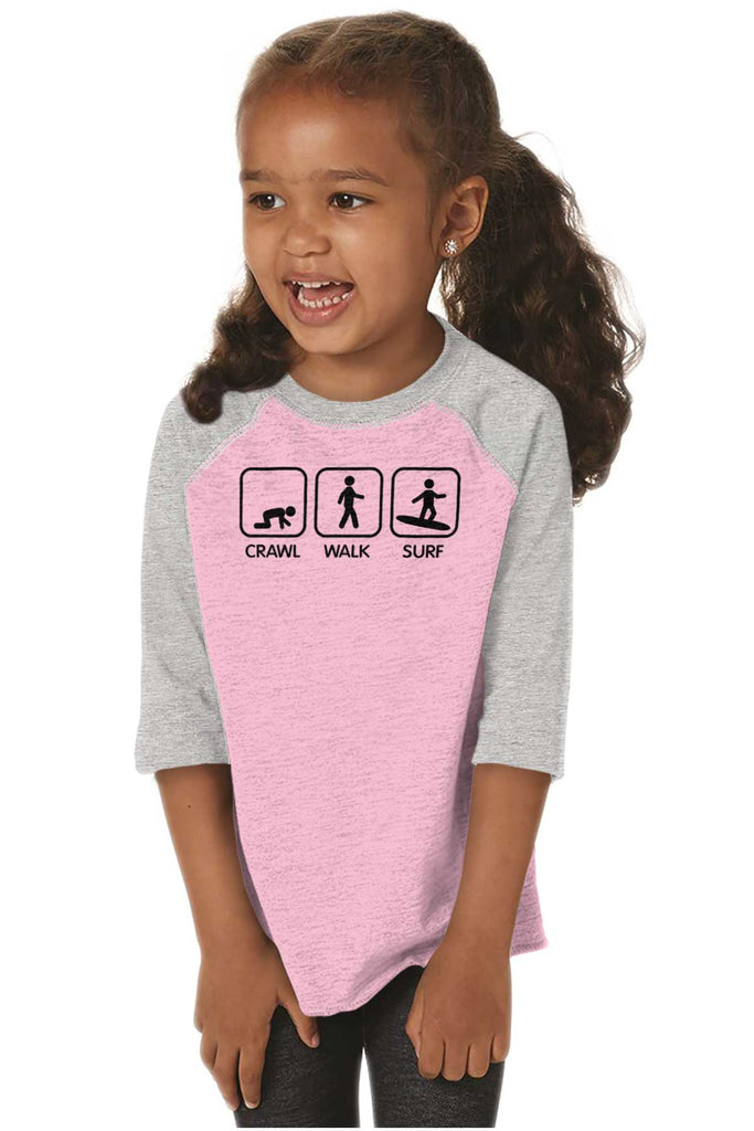 Crawl Walk Surf Toddler Baseball-Direct To Garment Print-Brisco Baby