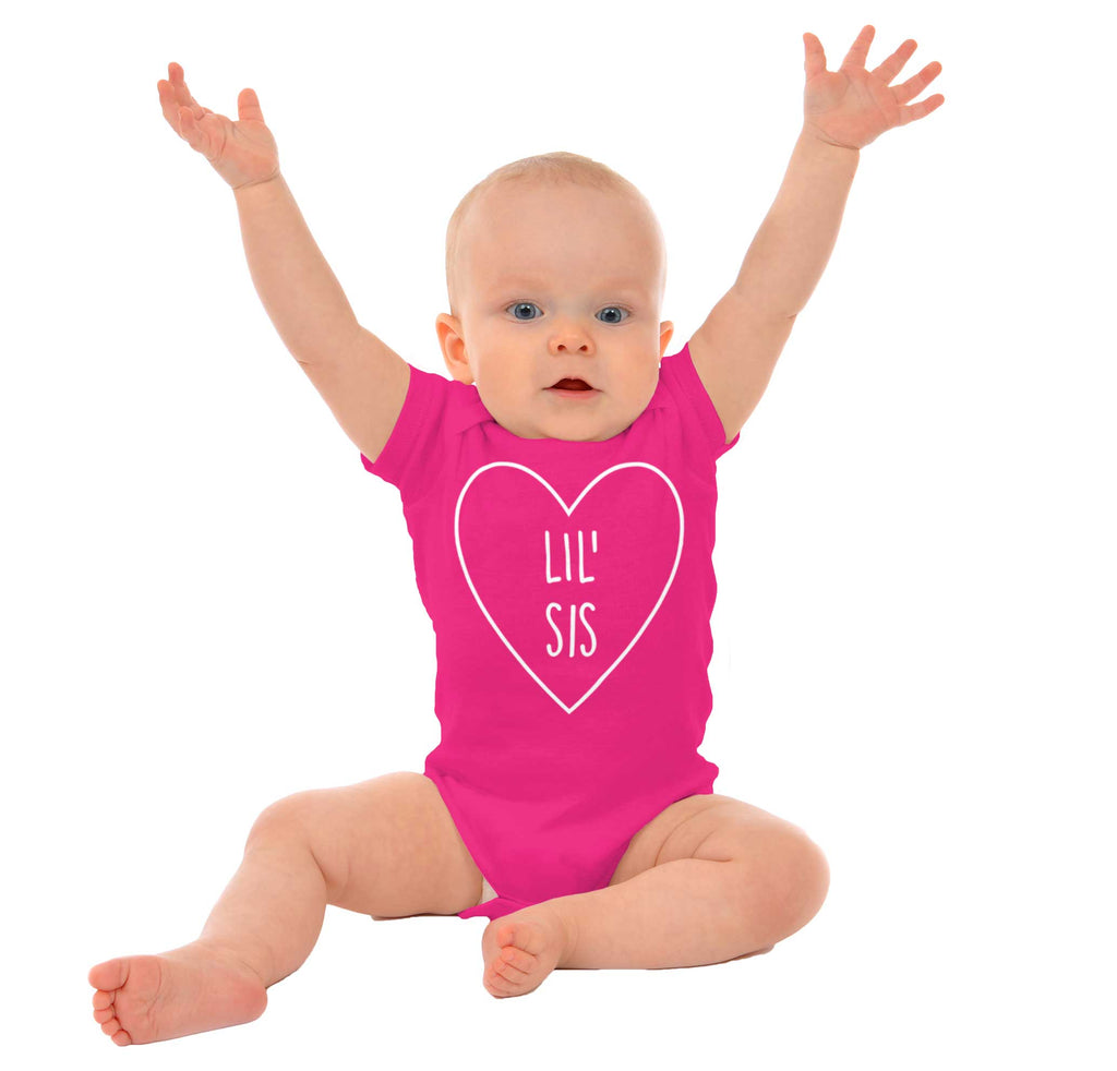 Lil' Sis Heart Romper Bodysuit-Direct To Garment Print-Brisco Baby