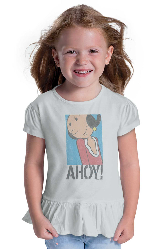 Ahoy Olive Oyl Toddler Ruffle Bottom Tee-Direct To Garment Print-Brisco Baby