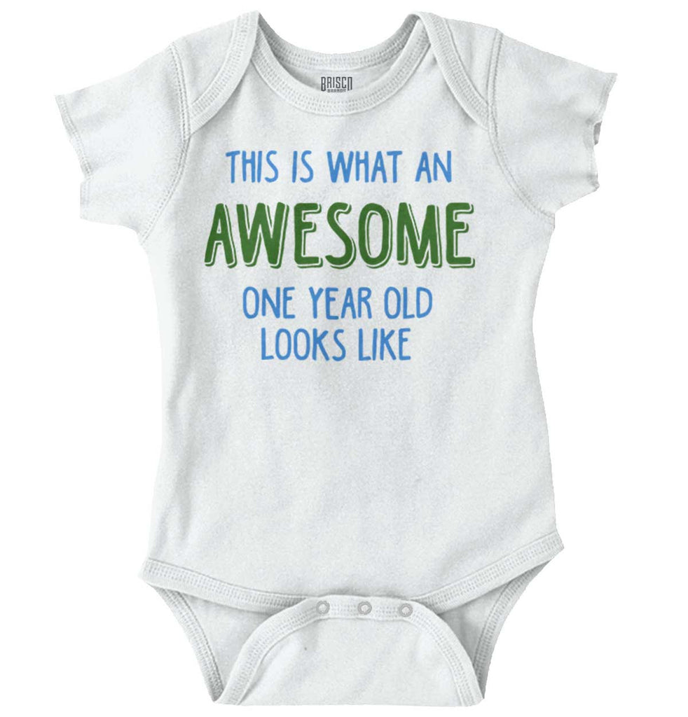 Awesome One Year Old Romper Bodysuit-Direct To Garment Print-Brisco Baby