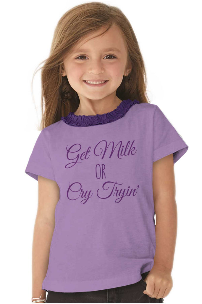 Get Milk Toddler Ruffled Trim T-Shirt-Direct To Garment Print-Brisco Baby