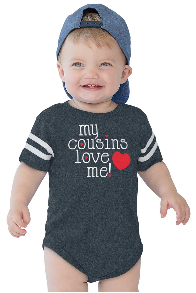 Cousins Love Me Football Romper Bodysuit-Direct To Garment Print-Brisco Baby