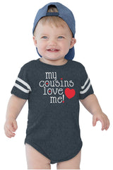 Cousins Love Me Football Romper Bodysuit-Direct To Garment Print-Brisco Baby