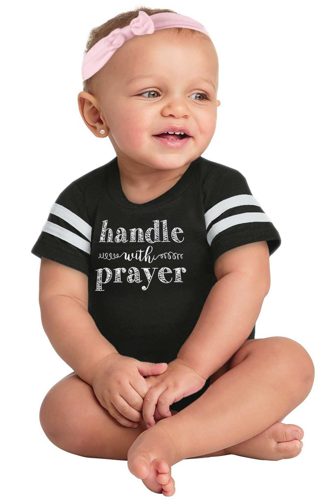 Handle With Prayer Football Romper Bodysuit-Direct To Garment Print-Brisco Baby