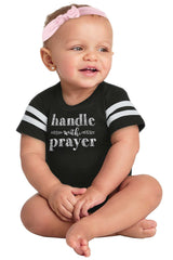 Handle With Prayer Football Romper Bodysuit-Direct To Garment Print-Brisco Baby