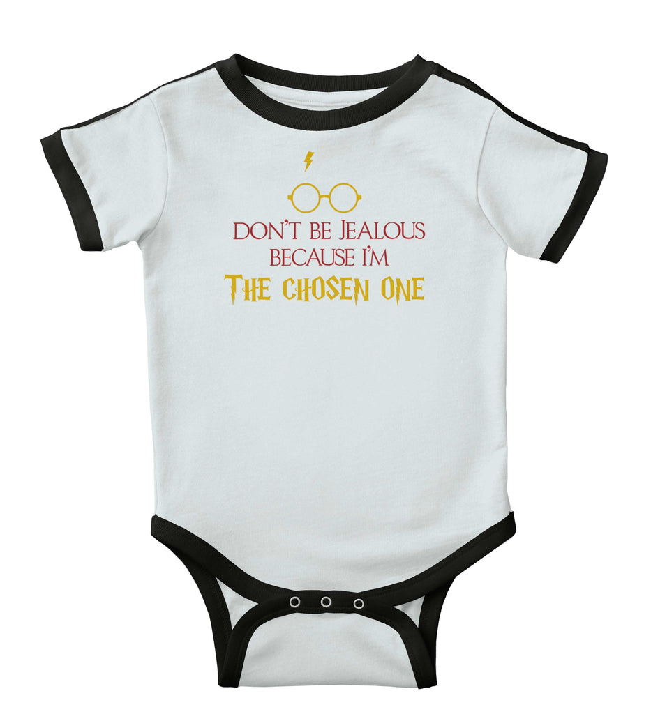 Jealous Of Chosen One Ringer Romper Bodysuit-Direct To Garment Print-Brisco Baby