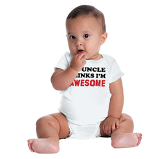 Uncle Thinks I'm Awesome Romper Bodysuit-Direct To Garment Print-Brisco Baby
