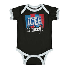 Icee Is Nicey Baby Ruffled Trim Romper-Direct To Garment Print-Brisco Baby
