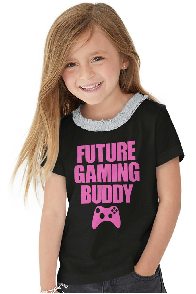 Future Gaming Buddy Toddler Ruffled Trim T-Shirt-Direct To Garment Print-Brisco Baby