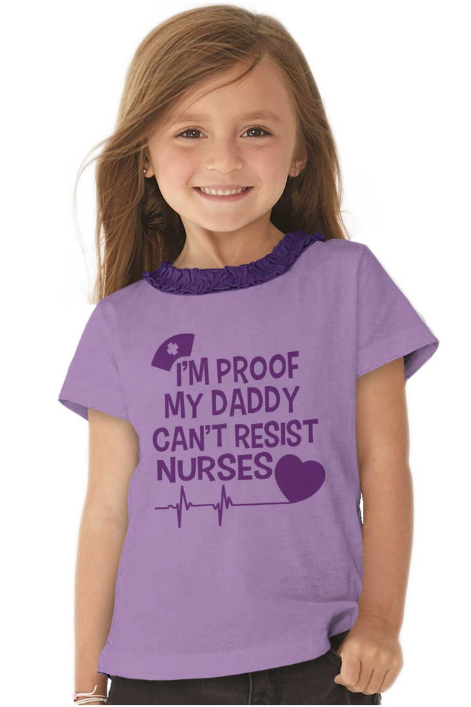 Can't Resist Nurses Toddler Ruffled Trim T-Shirt-Direct To Garment Print-Brisco Baby