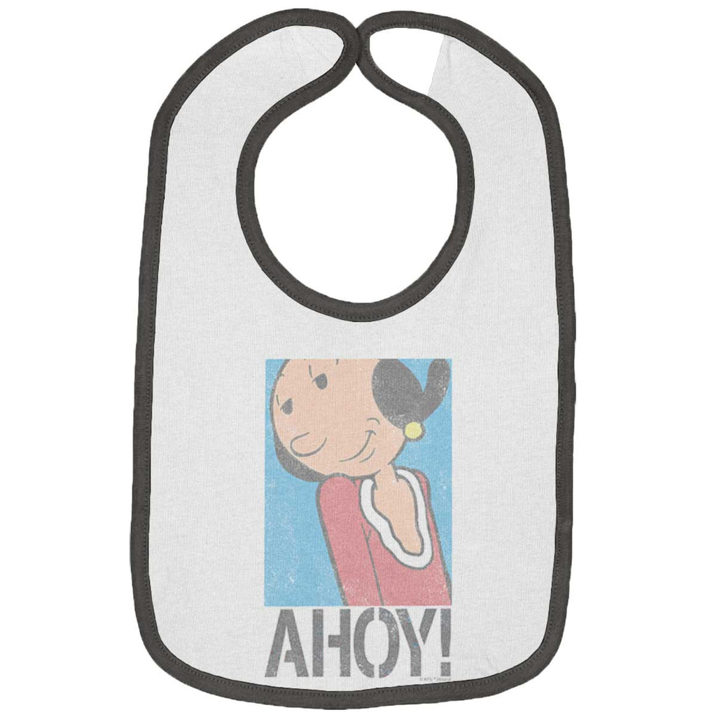 Ahoy Olive Oyl Trimmed Colored Velcro Bib-Direct To Garment Print-Brisco Baby