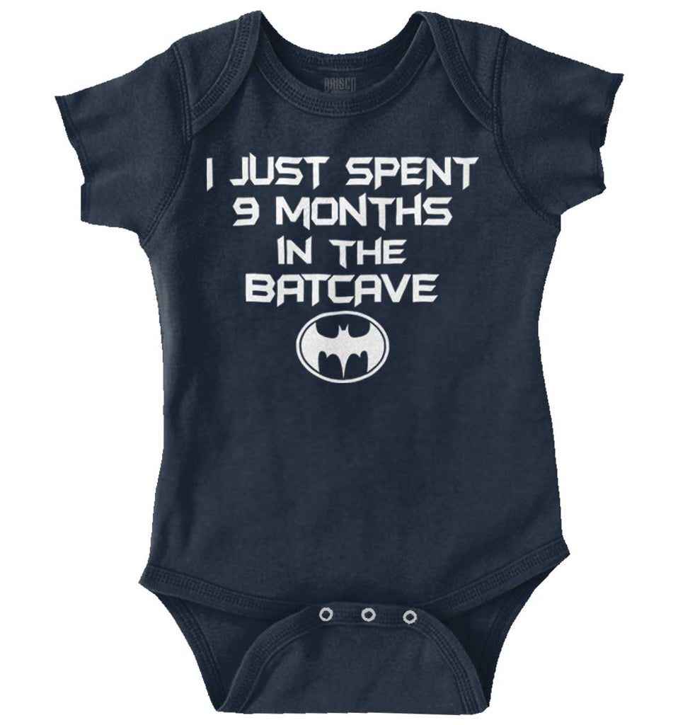 9 Months in Batcave Romper Bodysuit-Direct To Garment Print-Brisco Baby