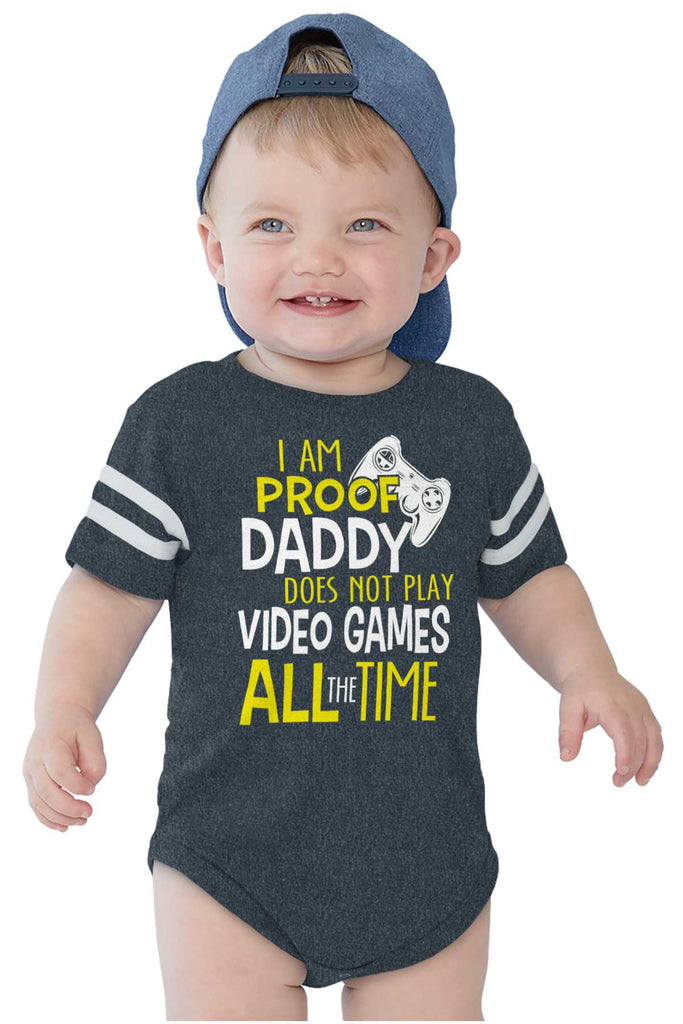 Daddy Plays Video Games Football Romper Bodysuit-Direct To Garment Print-Brisco Baby