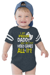 Daddy Plays Video Games Football Romper Bodysuit-Direct To Garment Print-Brisco Baby