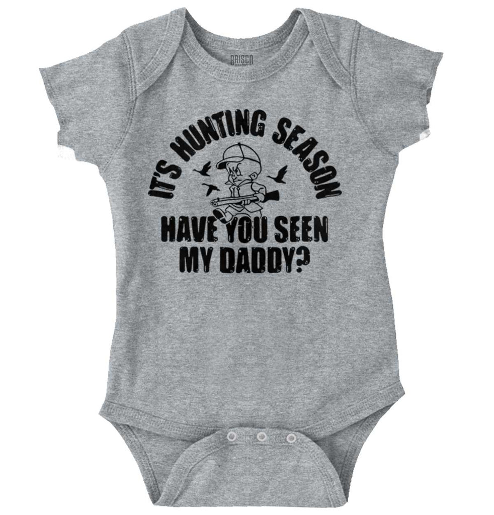 Where is Dad Hunting Romper Bodysuit-Direct To Garment Print-Brisco Baby