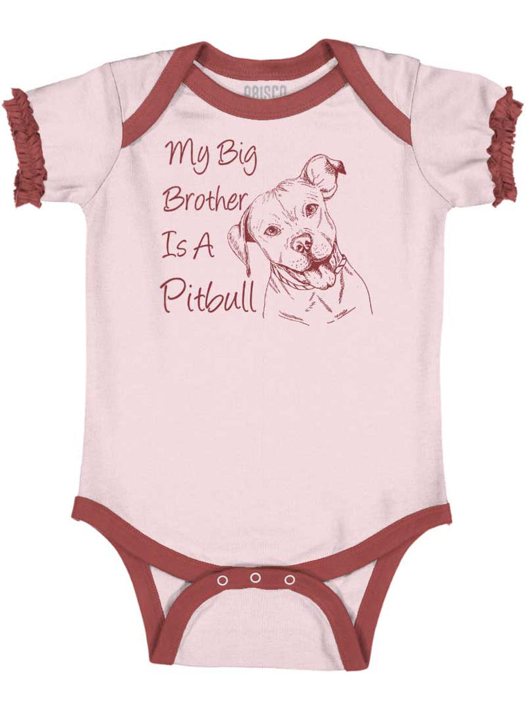 Brother is a Pitbull Baby Ruffled Trim Romper-Direct To Garment Print-Brisco Baby