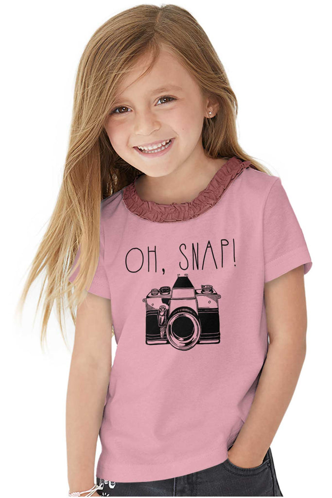 Oh Snap Camera Toddler Ruffled Trim T-Shirt-Direct To Garment Print-Brisco Baby