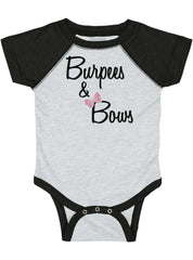 Burpees and Bows Raglan Romper Bodysuit-Direct To Garment Print-Brisco Baby