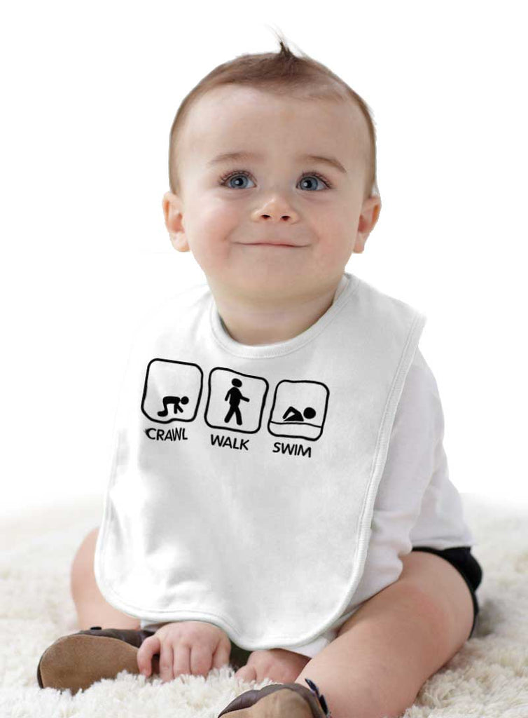 Crawl Walk Swim Infant Baby Bib-Direct To Garment Print-Brisco Baby