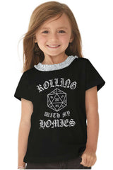 Rolling With My Homies Dungeons Toddler Ruffled Trim T-Shirt-Direct To Garment Print-Brisco Baby