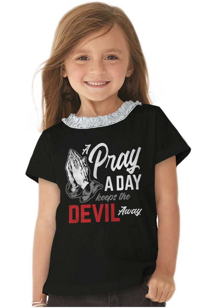 Pray A Day Toddler Ruffled Trim T-Shirt-Direct To Garment Print-Brisco Baby
