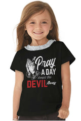 Pray A Day Toddler Ruffled Trim T-Shirt-Direct To Garment Print-Brisco Baby