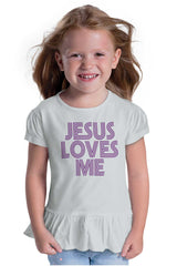 Christ Loves Me Toddler Ruffle Bottom Tee-Direct To Garment Print-Brisco Baby