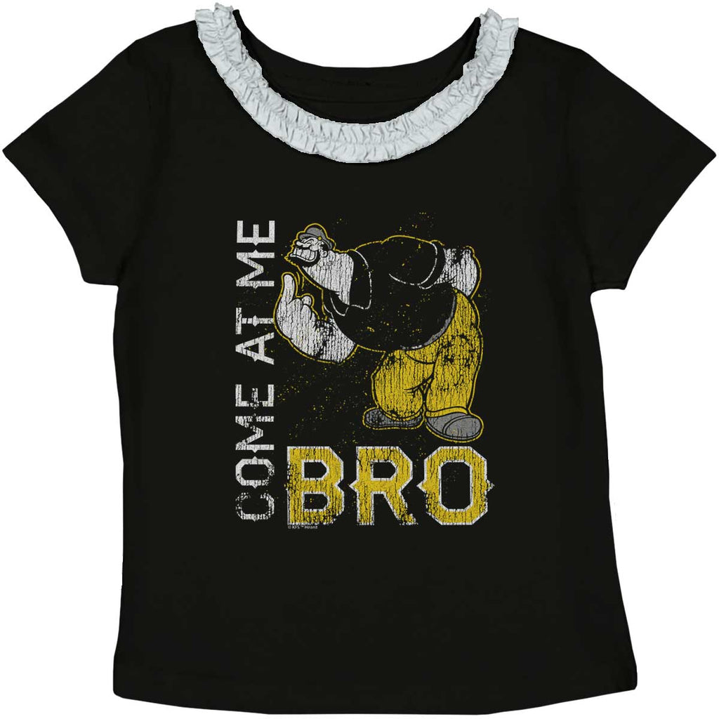 Come At Me Bro Toddler Ruffled Trim T-Shirt-Direct To Garment Print-Brisco Baby