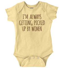 Picked Up By Ladies Romper Bodysuit-Direct To Garment Print-Brisco Baby