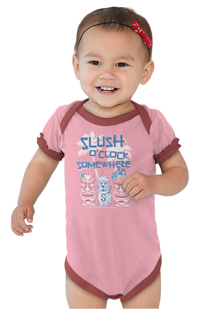 Slush O Clock Somewhere Baby Ruffled Trim Romper-Direct To Garment Print-Brisco Baby