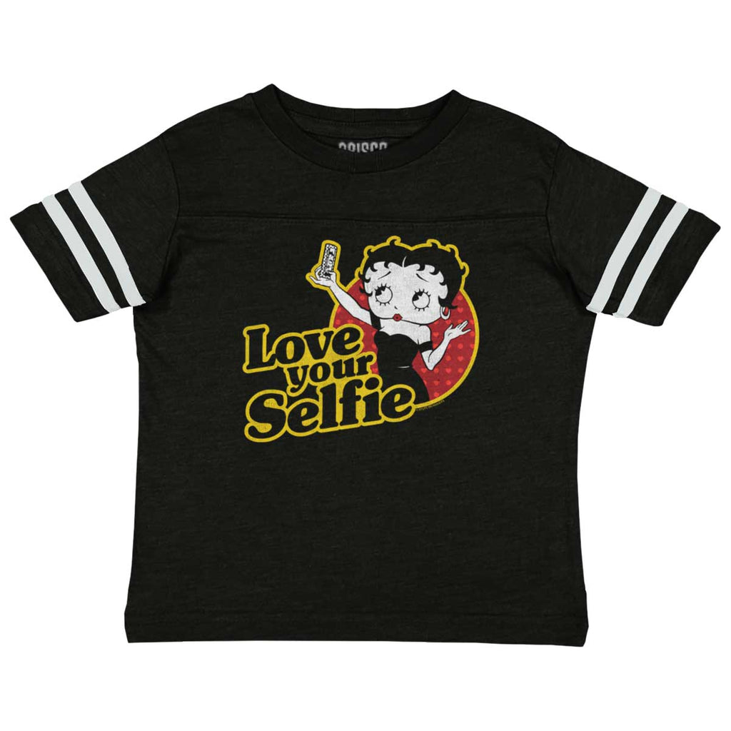 Love Your Selfie Toddler Football Jersey Tee-Direct To Garment Print-Brisco Baby