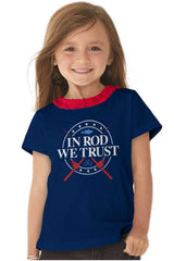 In Rod We Trust Ruffled Trim T-Shirt-Direct To Garment Print-Brisco Baby