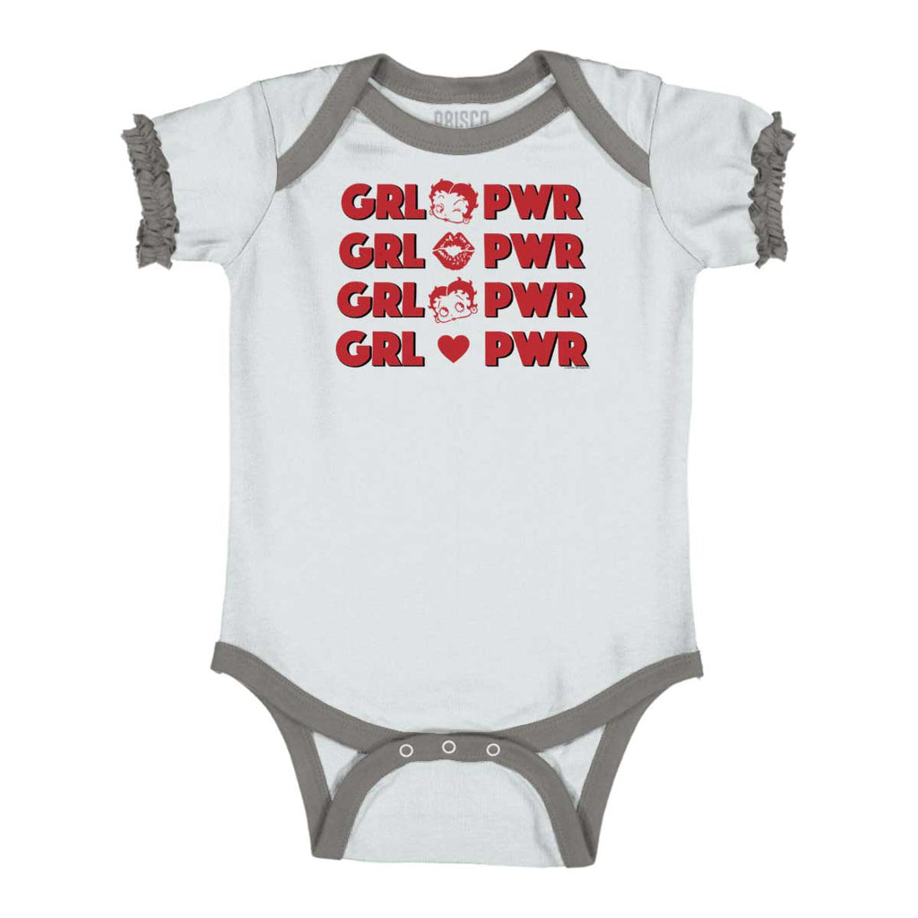 Girl Power Baby Ruffled Trim Romper-Direct To Garment Print-Brisco Baby