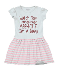Watch The Language Baby Striped Skirt Dress-Direct To Garment Print-Brisco Baby