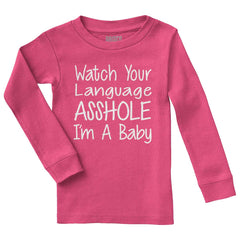 Watch The Language Solid Baby Pajama Top-Direct To Garment Print-Brisco Baby