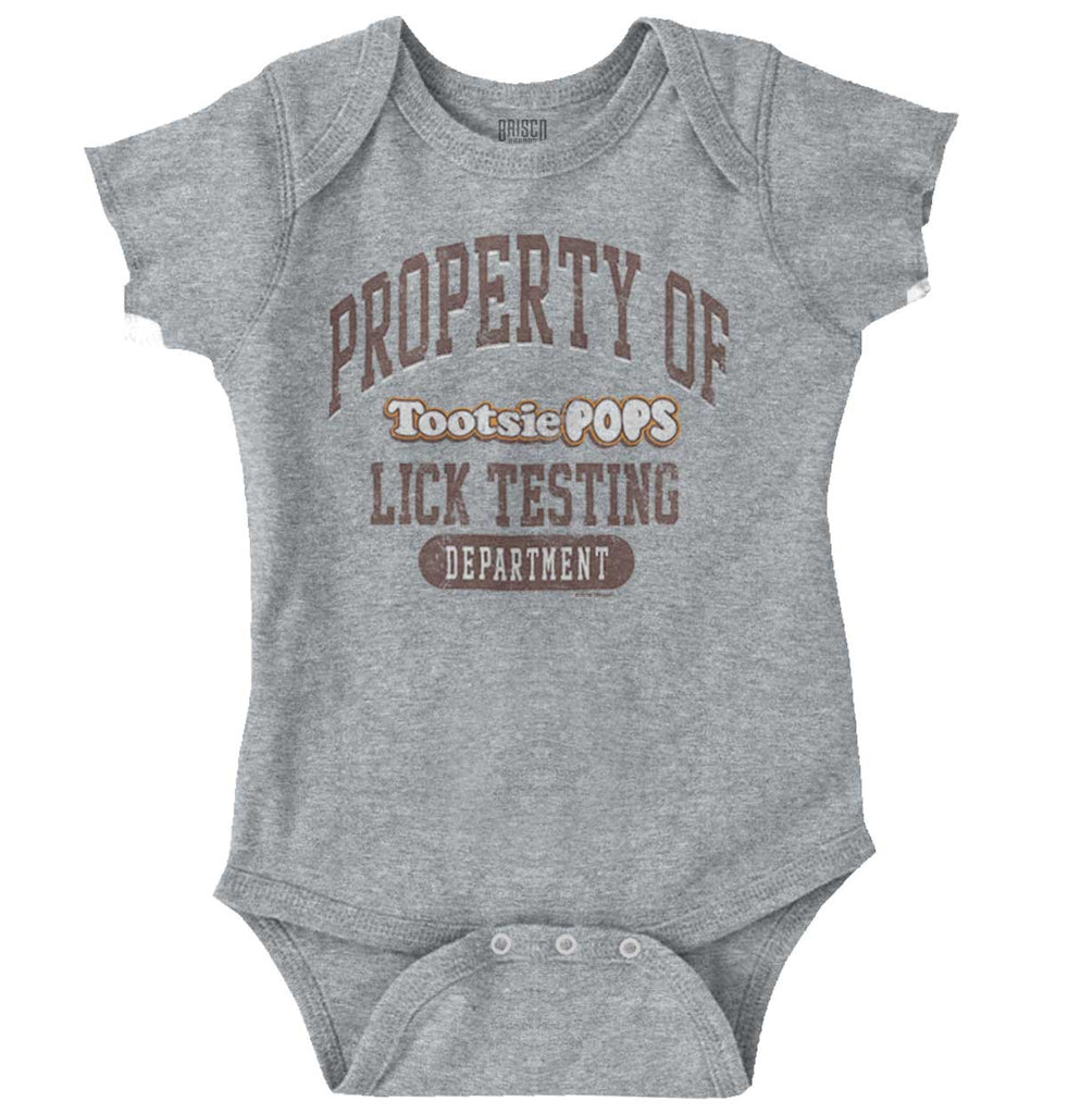 Property Of Lick Testing Romper Bodysuit-Direct To Garment Print-Brisco Baby