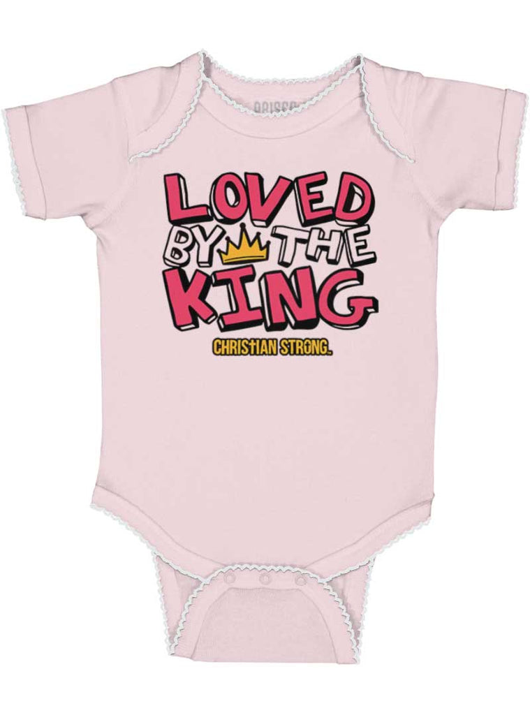 Loved By The King Trimmed Baby Bodysuit-Direct To Garment Print-Brisco Baby