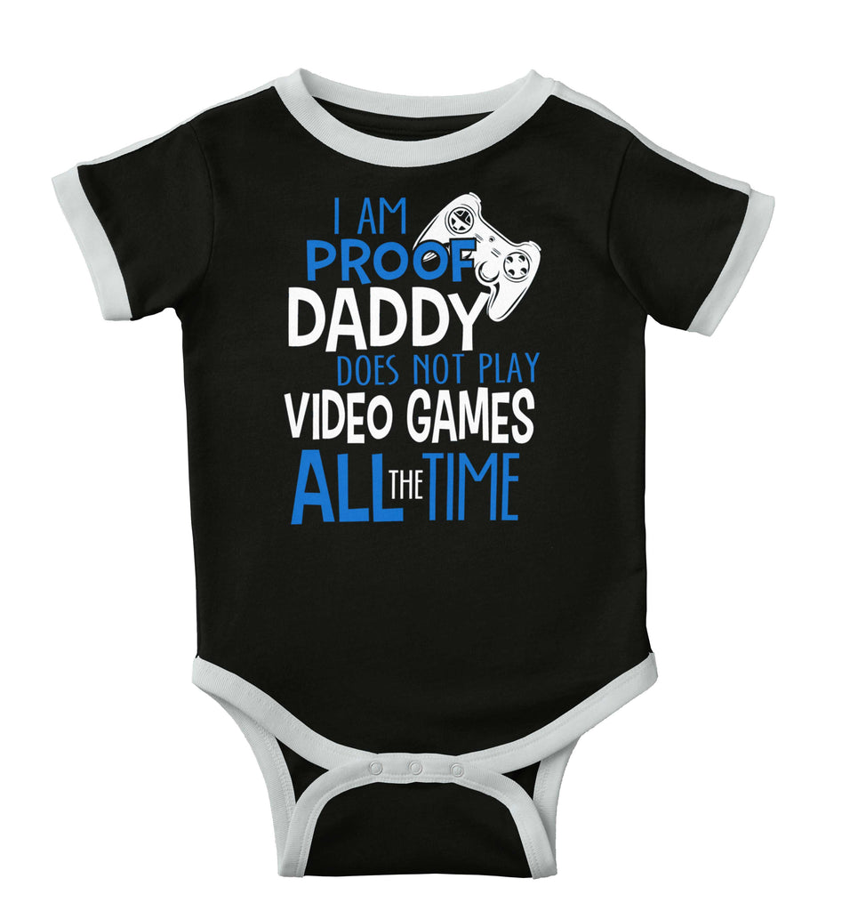 Daddy Plays Video Games Ringer Romper Bodysuit-Direct To Garment Print-Brisco Baby