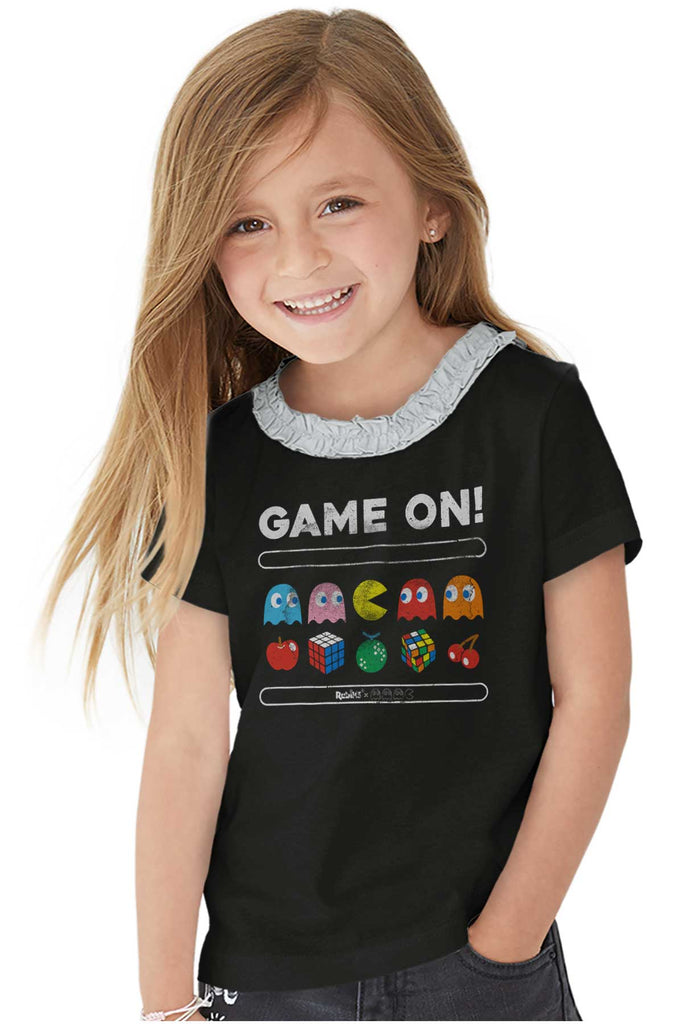 Game On Pac-Man Toddler Ruffled Trim T-Shirt-Direct To Garment Print-Brisco Baby