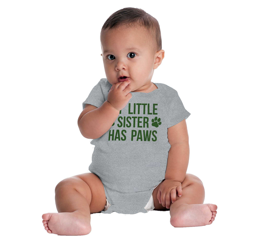 My Little Sister Has Paws Romper Bodysuit-Direct To Garment Print-Brisco Baby