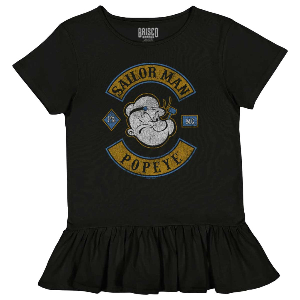 Popeye The Sailor Man Toddler Ruffle Bottom Tee-Direct To Garment Print-Brisco Baby