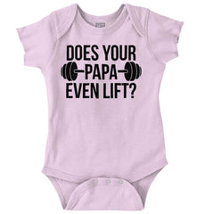 Does Your Papa Lift? Romper Bodysuit-Direct To Garment Print-Brisco Baby