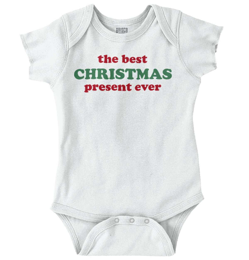 Best Christmas Present Romper Bodysuit-Direct To Garment Print-Brisco Baby