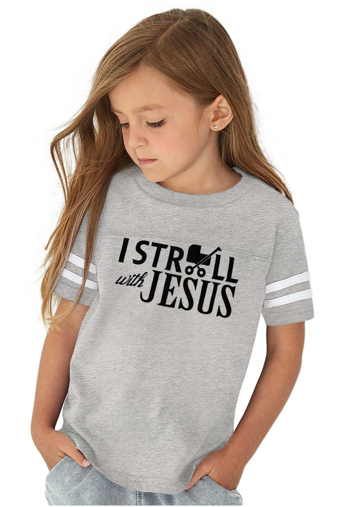 Stroll With Jesus Toddler Football Jersey Tee-Direct To Garment Print-Brisco Baby