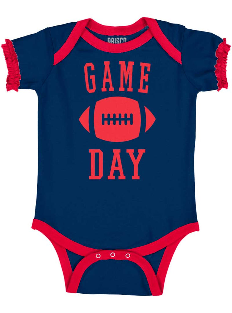 Game Day Baby Ruffled Trim Romper-Direct To Garment Print-Brisco Baby