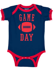 Game Day Baby Ruffled Trim Romper-Direct To Garment Print-Brisco Baby