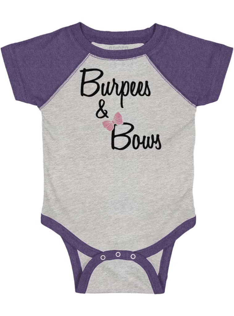 Burpees and Bows Raglan Romper Bodysuit-Direct To Garment Print-Brisco Baby