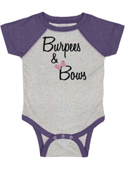 Burpees and Bows Raglan Romper Bodysuit-Direct To Garment Print-Brisco Baby