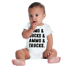 Camo Bucks Ammo Trucks Romper Bodysuit-Direct To Garment Print-Brisco Baby